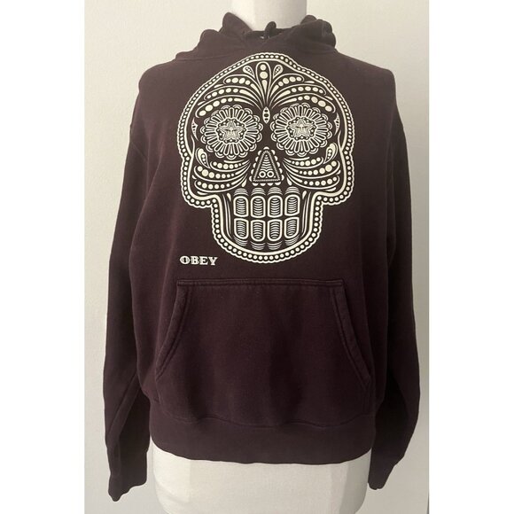 Obey purple wine sugar skull hoodie sweatshirt womans size large day of the dead - Picture 1 of 6